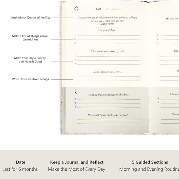 Cream Gratitude Journal with Feather Bookmark - Picture 4 of 6